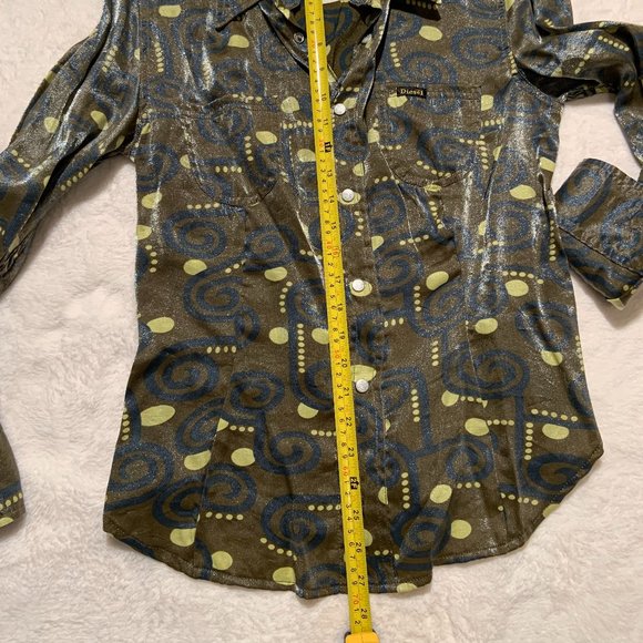 Women's Vintage Diesel Button Up Shirt Blouse Shiny Printed Long Sleeve Size M - Picture 11 of 11